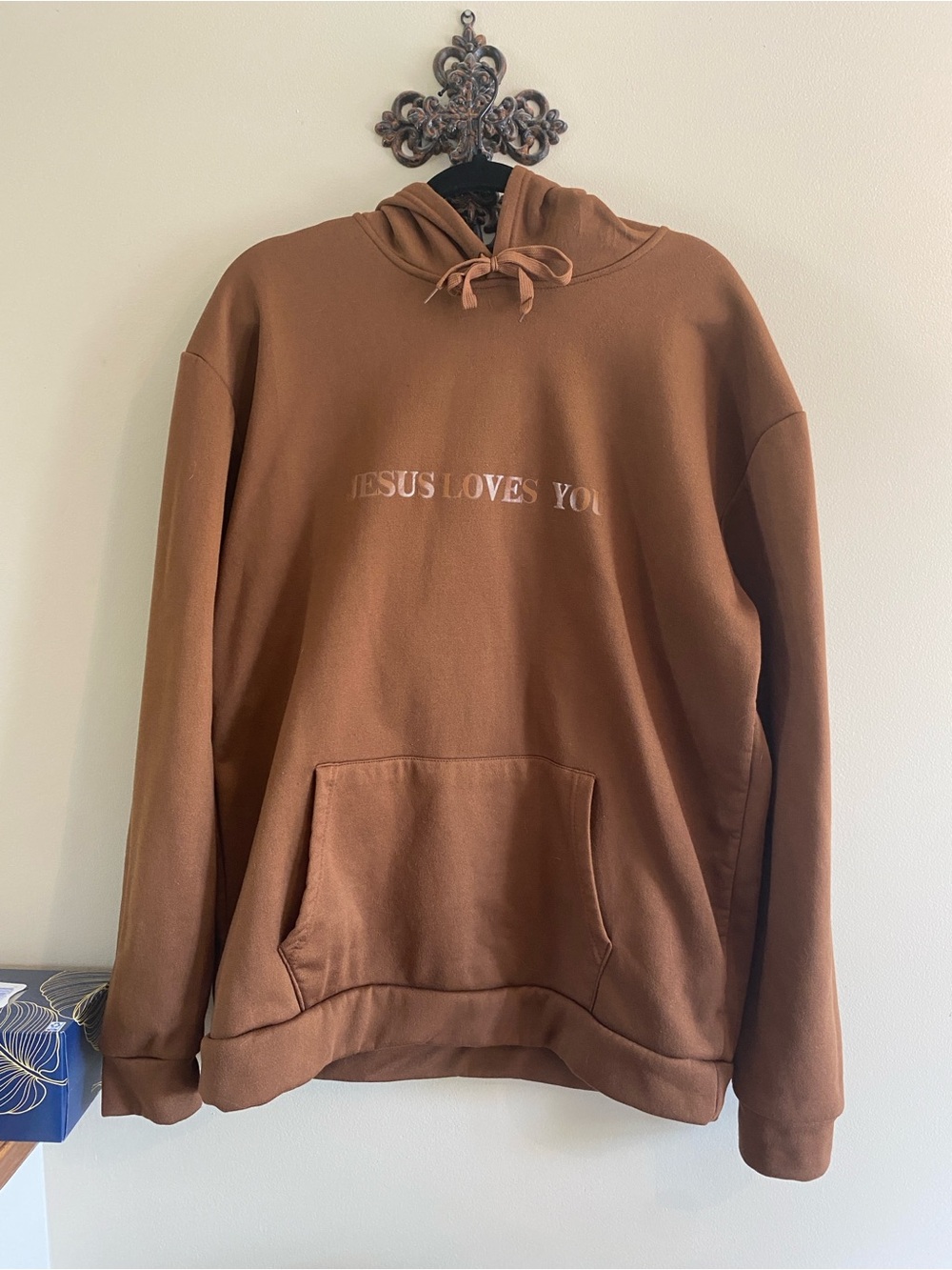 SHEIN Brown 'Jesus Loves You' Pullover Hoodie - women